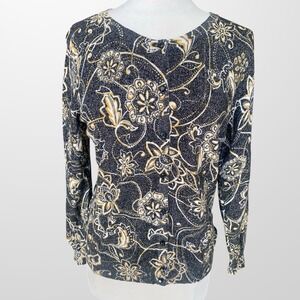 Top Knits Size XL Cardigan Sweater‎ Top Shirt Black Gold Shimmer Stretch Light